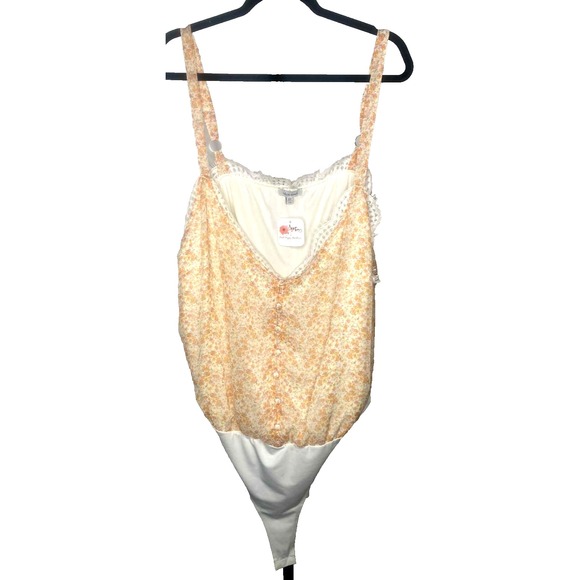 white birch Tops - White Birch Womens orange floral Lace Body Suit Top Size 3X peasant‎ cottagecore